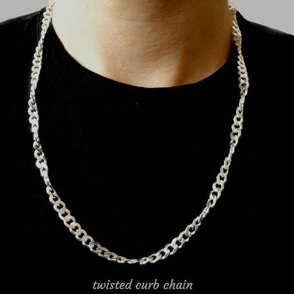 Men’s Cuban Curb Chain Twisted 22” 5.7mm Thick Italian Necklace, Pendant Chain - Picture 4 of 7